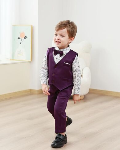 ZOEREA Toddler Boy Suit Formal Wedding Outfits Gentleman Clothes Long Sleeve Shirt + Suspender Pants + Bowtie in Saudi Arabia