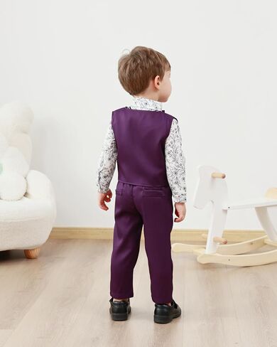 ZOEREA Toddler Boy Suit Formal Wedding Outfits Gentleman Clothes Long Sleeve Shirt + Suspender Pants + Bowtie in Saudi Arabia