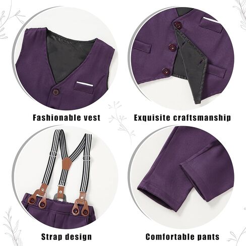 ZOEREA Toddler Boy Suit Formal Wedding Outfits Gentleman Clothes Long Sleeve Shirt + Suspender Pants + Bowtie in Saudi Arabia