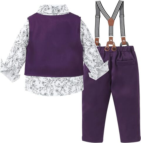 ZOEREA Toddler Boy Suit Formal Wedding Outfits Gentleman Clothes Long Sleeve Shirt + Suspender Pants + Bowtie in Saudi Arabia