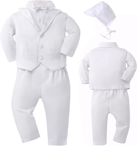 Booulfi Baptism Outfits for Boys Baby Boy Outfits Christening Gifts White Suits with Dress Shirt Pants in Saudi Arabia