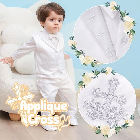 Booulfi Baptism Outfits for Boys Baby Boy Outfits Christening Gifts White Suits with Dress Shirt Pants in Saudi Arabia