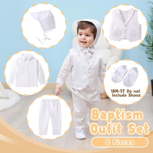 Booulfi Baptism Outfits for Boys Baby Boy Outfits Christening Gifts White Suits with Dress Shirt Pants in Saudi Arabia