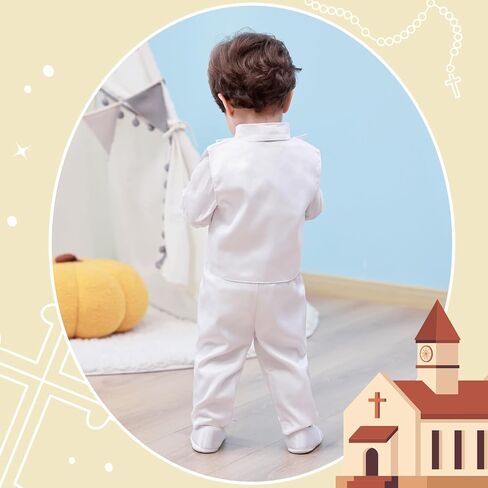 Booulfi Baptism Outfits for Boys Baby Boy Outfits Christening Gifts White Suits with Dress Shirt Pants in Saudi Arabia