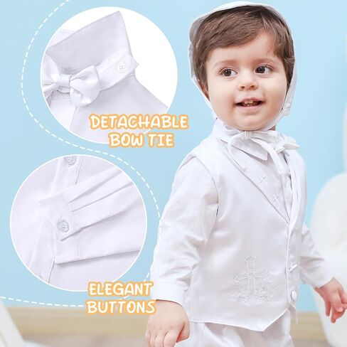 Booulfi Baptism Outfits for Boys Baby Boy Outfits Christening Gifts White Suits with Dress Shirt Pants in Saudi Arabia