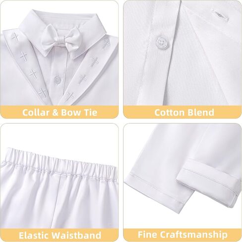 Booulfi Baptism Outfits for Boys Baby Boy Outfits Christening Gifts White Suits with Dress Shirt Pants in Saudi Arabia