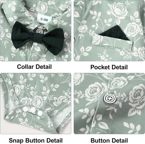YALLET Baby Boy Clothes Set Infant Tuxedo Long Sleeve Gentleman Suit Outfits + Beret Hat + Suspender Pants + Bowtie 0-18M in Saudi Arabia