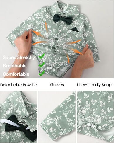 YALLET Baby Boy Clothes Set Infant Tuxedo Long Sleeve Gentleman Suit Outfits + Beret Hat + Suspender Pants + Bowtie 0-18M in Saudi Arabia