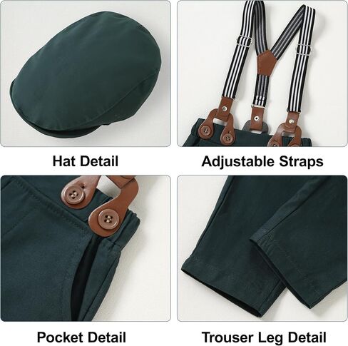 YALLET Baby Boy Clothes Set Infant Tuxedo Long Sleeve Gentleman Suit Outfits + Beret Hat + Suspender Pants + Bowtie 0-18M in Saudi Arabia
