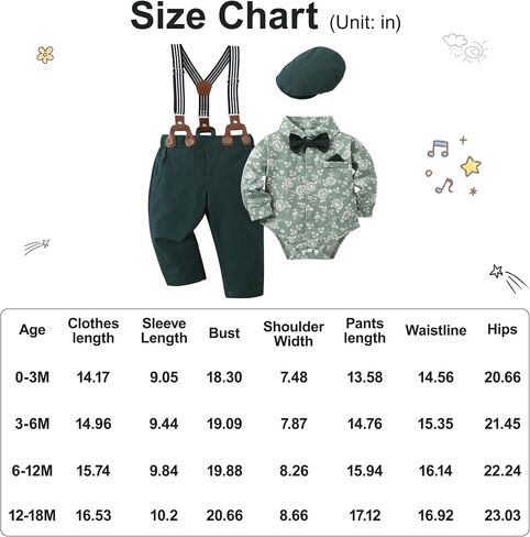 YALLET Baby Boy Clothes Set Infant Tuxedo Long Sleeve Gentleman Suit Outfits + Beret Hat + Suspender Pants + Bowtie 0-18M in Saudi Arabia