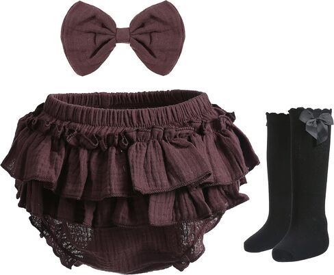 Newborn Infant Baby Girl Cotton Bloomers and Bows Toddlers Ruffle Shorts Diaper Covers Headband Set in Saudi Arabia