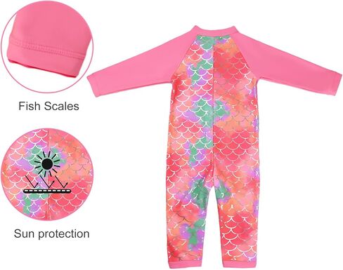 بدلة سباحة WeVSwe للفتيات الصغيرات للحماية من الطفح الجلدي للحماية من الشمس، ملابس شاطئ بسحاب، مقاس 0-3 سنوات in Kuwait