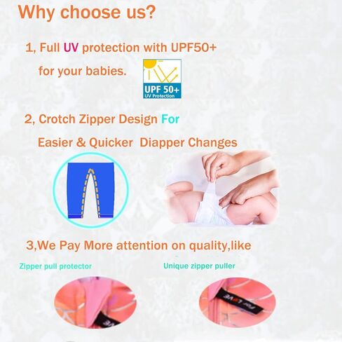 بدلة سباحة WeVSwe للفتيات الصغيرات للحماية من الطفح الجلدي للحماية من الشمس، ملابس شاطئ بسحاب، مقاس 0-3 سنوات in Kuwait