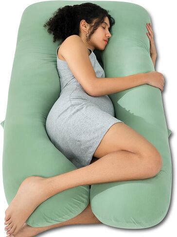 QUEEN ROSE Extra Long Pregnancy Pillows, 60 Inch U Shaped Body Pillow for Sleeping, Cooling Maternity Pillow for Pregnant Women, Body Support for Adults, with Soft Silky Cover, Pink in Saudi Arabia