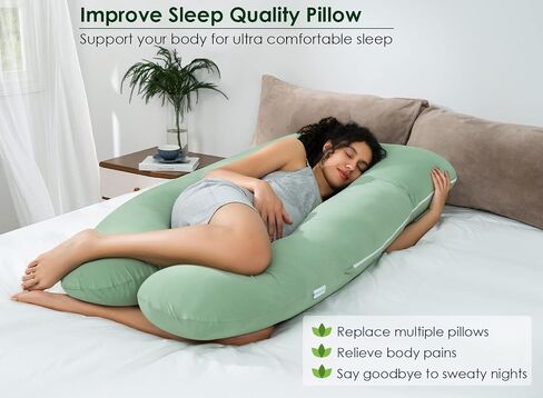 QUEEN ROSE Extra Long Pregnancy Pillows, 60 Inch U Shaped Body Pillow for Sleeping, Cooling Maternity Pillow for Pregnant Women, Body Support for Adults, with Soft Silky Cover, Pink in Saudi Arabia