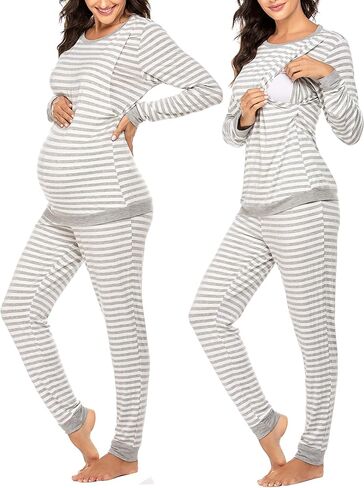 Ekouaer Nursing Pajama Set Long Sleeve Maternity Sleepwear Labor Delivery Pjs Breastfeeding Thermal Underwear Clothes in Saudi Arabia