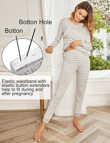 Ekouaer Nursing Pajama Set Long Sleeve Maternity Sleepwear Labor Delivery Pjs Breastfeeding Thermal Underwear Clothes in Saudi Arabia