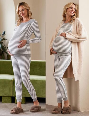 Ekouaer Nursing Pajama Set Long Sleeve Maternity Sleepwear Labor Delivery Pjs Breastfeeding Thermal Underwear Clothes in Saudi Arabia