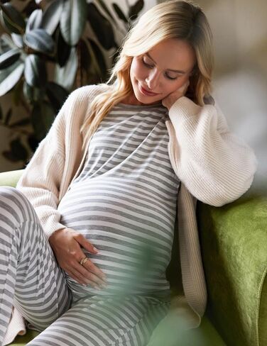 Ekouaer Nursing Pajama Set Long Sleeve Maternity Sleepwear Labor Delivery Pjs Breastfeeding Thermal Underwear Clothes in Saudi Arabia