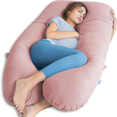 QUEEN ROSE Extra Long Pregnancy Pillows, 60 Inch U Shaped Body Pillow for Sleeping, Cooling Maternity Pillow for Pregnant Women, Body Support for Adults, with Soft Silky Cover, Pink in Saudi Arabia