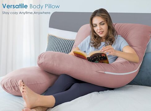 QUEEN ROSE Extra Long Pregnancy Pillows, 60 Inch U Shaped Body Pillow for Sleeping, Cooling Maternity Pillow for Pregnant Women, Body Support for Adults, with Soft Silky Cover, Pink in Saudi Arabia