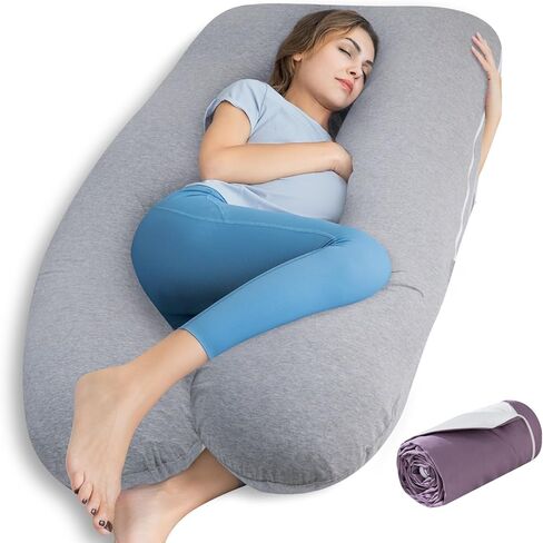 QUEEN ROSE Extra Long Pregnancy Pillows, 60 Inch U Shaped Body Pillow for Sleeping, Cooling Maternity Pillow for Pregnant Women, Body Support for Adults, with Soft Silky Cover, Pink in Saudi Arabia