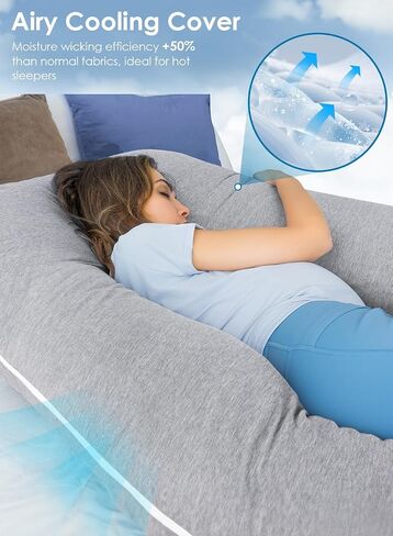 QUEEN ROSE Extra Long Pregnancy Pillows, 60 Inch U Shaped Body Pillow for Sleeping, Cooling Maternity Pillow for Pregnant Women, Body Support for Adults, with Soft Silky Cover, Pink in Saudi Arabia