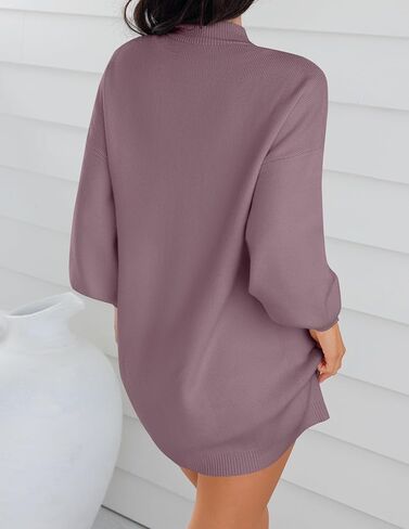 ZESICA Women's 2024 Fall Turtleneck Sweaters Dress Oversized Long Lantern Sleeve Casual Knit Pullover Short Dresses in Saudi Arabia