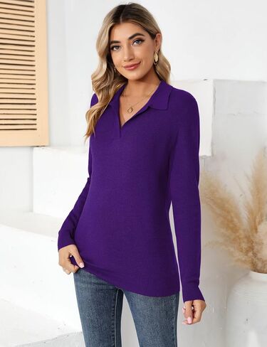 Romanstii Women's Knitted Collared Sweaters Long Sleeve V-Neck Polo Shirts Winter Pullover Tops in Kuwait