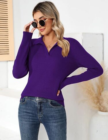 Romanstii Women's Knitted Collared Sweaters Long Sleeve V-Neck Polo Shirts Winter Pullover Tops in Kuwait