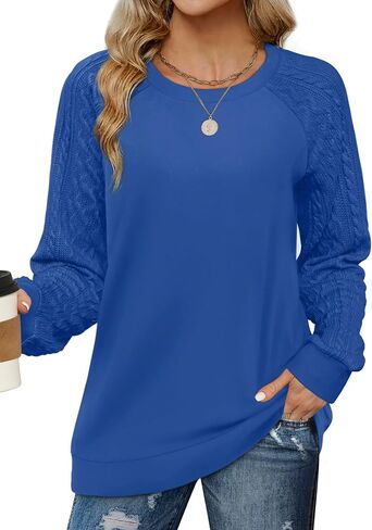 Saloogoe Sweatshirts for Women Crewneck Cable Knit Sleeve Sweaters Lightweight Fashion 2025 in Saudi Arabia