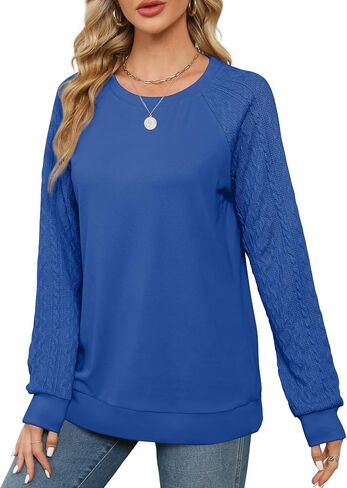 Saloogoe Sweatshirts for Women Crewneck Cable Knit Sleeve Sweaters Lightweight Fashion 2025 in Saudi Arabia