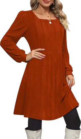 OFEEFAN Womens Knit Sweater Dress with Pockets Square Neck Long Sleeve Dresses in Kuwait