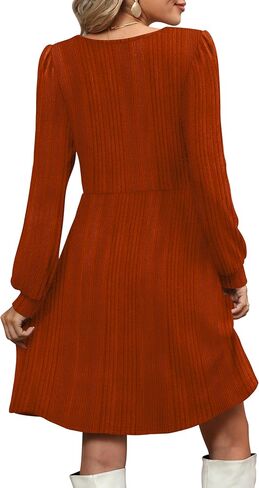 OFEEFAN Womens Knit Sweater Dress with Pockets Square Neck Long Sleeve Dresses in Kuwait