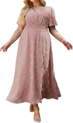 Simplee Women's Boho Floral Maxi Dress Flowy Casual V Neck Short Sleeve Wedding Guest Holiday Beach Long Dress in Kuwait