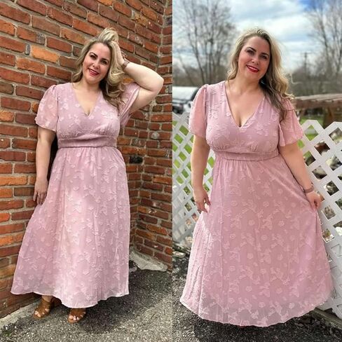 Simplee Women's Boho Floral Maxi Dress Flowy Casual V Neck Short Sleeve Wedding Guest Holiday Beach Long Dress in Kuwait