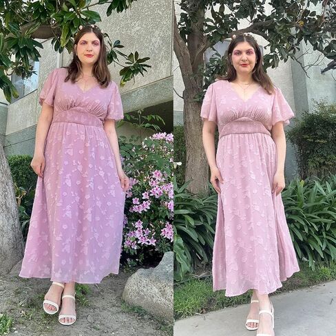 Simplee Women's Boho Floral Maxi Dress Flowy Casual V Neck Short Sleeve Wedding Guest Holiday Beach Long Dress in Kuwait