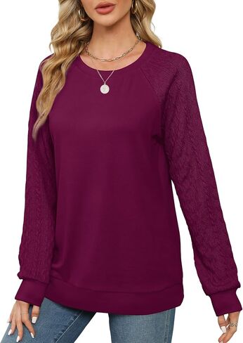Saloogoe Sweatshirts for Women Crewneck Cable Knit Sleeve Sweaters Lightweight Fashion 2024 in Saudi Arabia