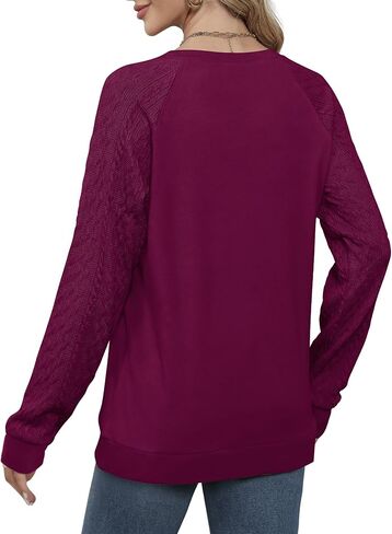Saloogoe Sweatshirts for Women Crewneck Cable Knit Sleeve Sweaters Lightweight Fashion 2024 in Saudi Arabia
