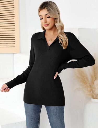 Romanstii Women's Knitted Collared Sweaters Long Sleeve V-Neck Polo Shirts Winter Pullover Tops in Kuwait