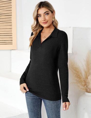 Romanstii Women's Knitted Collared Sweaters Long Sleeve V-Neck Polo Shirts Winter Pullover Tops in Kuwait