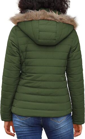 Vetinee Women Casual Faux Fur Lapel Zip Pockets Quilted Parka Jacket Puffer Coat in Saudi Arabia