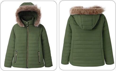 Vetinee Women Casual Faux Fur Lapel Zip Pockets Quilted Parka Jacket Puffer Coat in Saudi Arabia