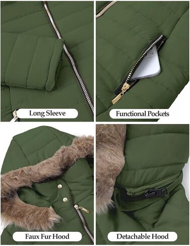 Vetinee Women Casual Faux Fur Lapel Zip Pockets Quilted Parka Jacket Puffer Coat in Saudi Arabia