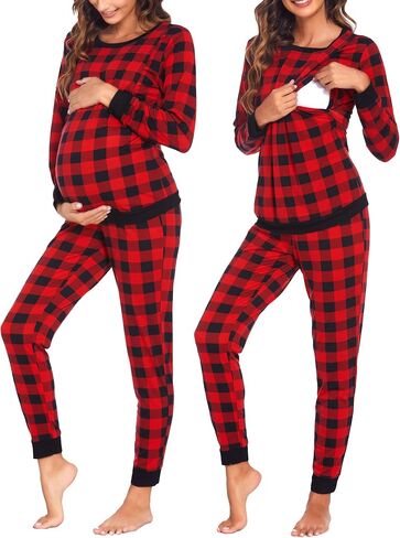 Ekouaer Nursing Pajama Set Long Sleeve Maternity Sleepwear Labor Delivery Pjs Breastfeeding Thermal Underwear Clothes in Saudi Arabia