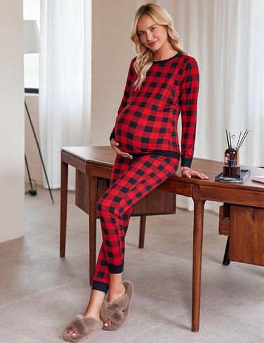 Ekouaer Nursing Pajama Set Long Sleeve Maternity Sleepwear Labor Delivery Pjs Breastfeeding Thermal Underwear Clothes in Saudi Arabia