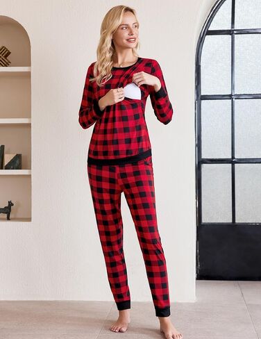 Ekouaer Nursing Pajama Set Long Sleeve Maternity Sleepwear Labor Delivery Pjs Breastfeeding Thermal Underwear Clothes in Saudi Arabia