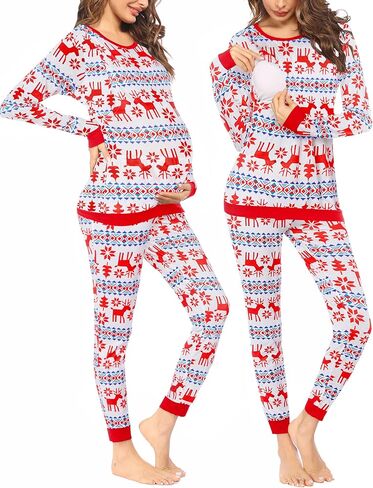 Ekouaer Nursing Pajama Set Long Sleeve Maternity Sleepwear Labor Delivery Pjs Breastfeeding Thermal Underwear Clothes in Saudi Arabia