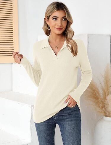 Romanstii Women's Knitted Collared Sweaters Long Sleeve V-Neck Polo Shirts Winter Pullover Tops in Kuwait