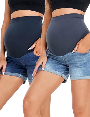 HOFISH Womens Maternity Jeans Shorts Over The Belly Stretchy Comfy Denim Pants Casual Workout Pregnancy Shorts in Saudi Arabia
